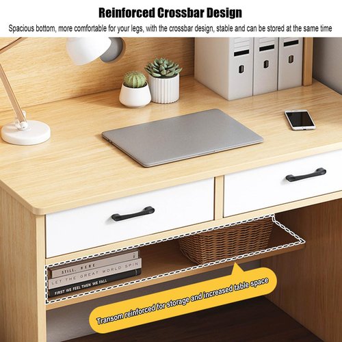 SUZEPER Wooden Computer Desk with Hutch, Writing Study Desk with Bookshelf and Drawers, Space Saving Home Office Desk with Storage Shelves for Small Space Workstation(31" L x 20" W x 71" H, A)