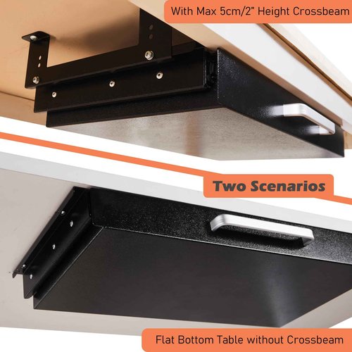 OSteed Under Desk Drawer Organizer 21" Black Upgraded with Adjustable Brackets, Sliding Pull-Out Under Table Pencil Drawer, Office Standing Desk Attachment for Workbench