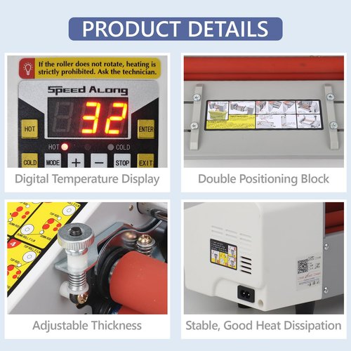 13.5" Laminator Machine, High Speed Hot and Cold Roller Laminating Machine Digital Display Single/Dual Sides Thermal Laminating Machine, 3 Minute Warm-Up, 110V (Film not Included)