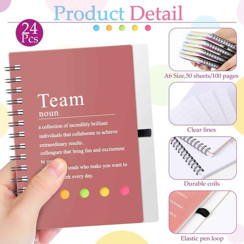 Feifeiya 24 Pcs Team Appreciation Gifts Bulk for Employee Inspirational Spiral Notebooks with Sticky Notes Inspirational Team Notepads for Teacher Nurse Coworker Staff Volunteer Gifts(Bright Color)