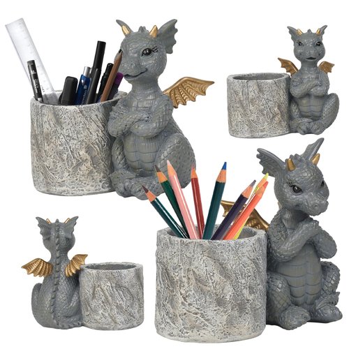 Guichifun Dragon Pen Holders Home Décor - Set of 2 Dragon Vase Decor Figurines Pen Holder for Desk Cute Fashion Desk Organizers and Accessories Office Idea Gift for Women and Kids 5 x 3 x 4.5 Inch