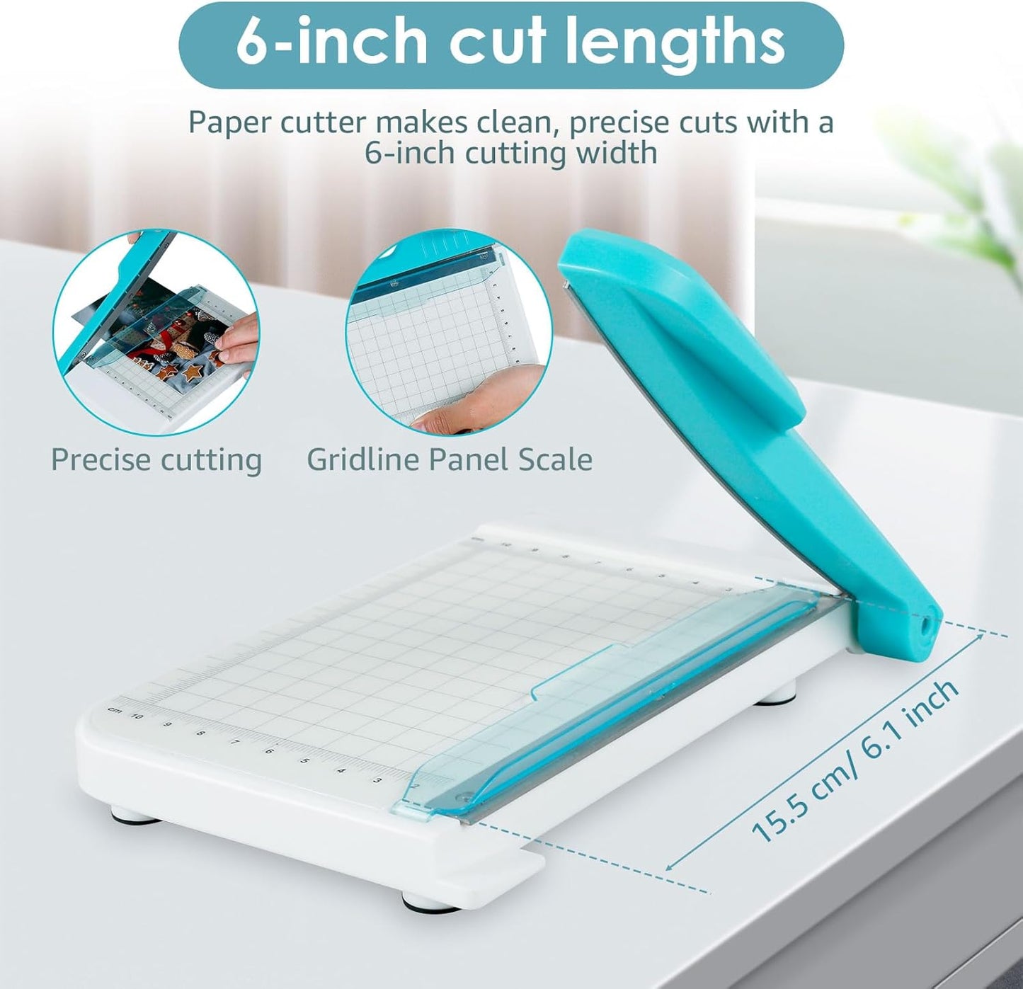 Small Paper Cutter - 6 Inch Cut Length | Non-Slip Portable Trimmer for Coupons, Crafts & Photos (White)