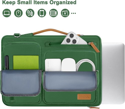 MOSISO 360 Protective Laptop Shoulder Bag - Fits 15-15.6 Inch Computers | Jungle Green with 4 Zipper Pockets