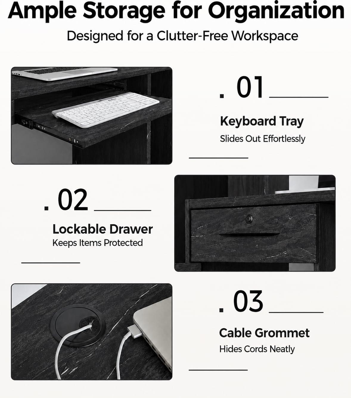 Anzhap 71" Reception Desk with LED Lights & Keyboard Tray, Front Desk Reception Counter with Lockable Drawer, Enclosed Cabinet & Cable Grommet for Office, Salon, Clinic, Lobby (Black Grain & White)