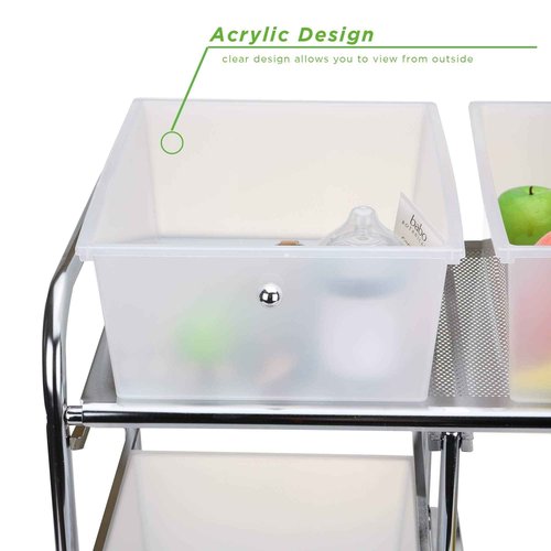 Mind Reader Rolling Cart with Drawers, Utility Cart, Craft Storage, Kitchen, Metal, 24.25"L x 15.25"W x26.25"H, White, Silver