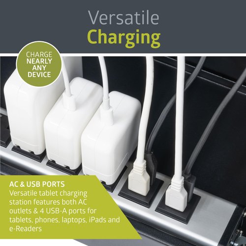 Pearington 10-Device USB Laptop Charging Station for Classroom, Home, or Office, Includes 6 AC Outlets & 4 USB Ports, Store Laptops, Tablets & E-Readers up to 1.4" Thick, 17" x 13" x 16"