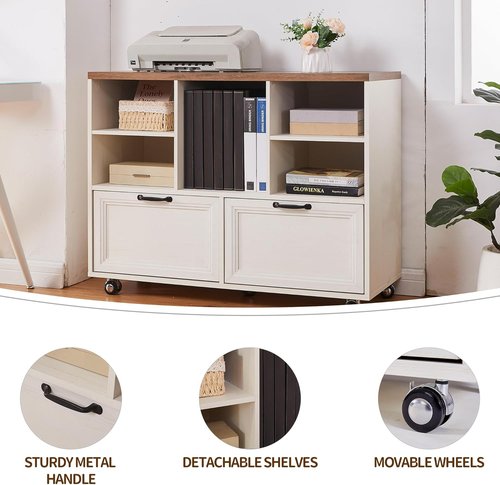 Regine Switzerland Farmhouse Wood File Cabinet - Rolling Storage with 2 Drawers for Legal/Letter/A4 Size
