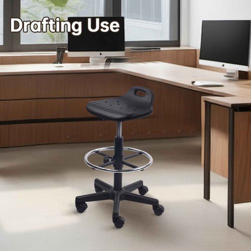 KLASIKA Drafting Rolling Stool Adjustable Height with Foot Rest Breathable Seat Cushion Swivel Stools with Wheels, Multi-Purpose Work Stool for Shop, Task, Salon, Black, 1 Pack