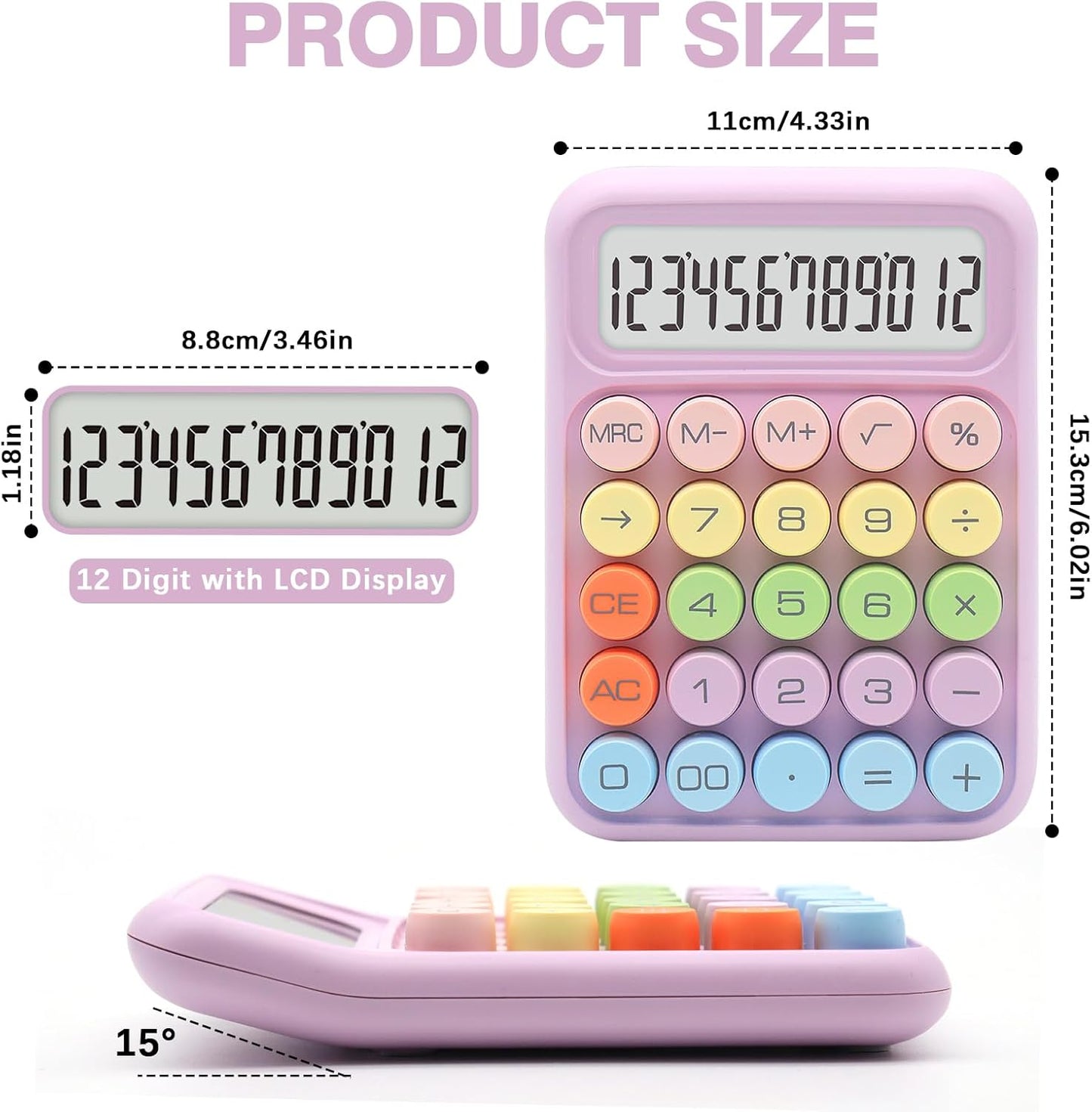 Skiennix Purple Calculator - Cute 12-Digit Display with Big Buttons | Essential Office Supplies