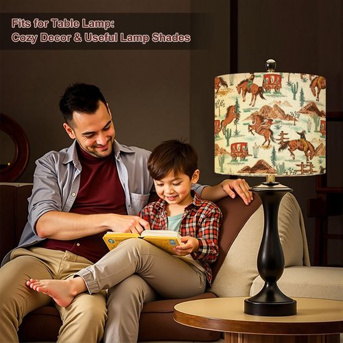 Cowboy Lampshades Western Lamp Shades Boho 1 Pack Stylish western Cowboys rodeo vintage from wild west rural Light Shade for Table Lamps Floor Lamps Drum Lamp Shades Lampshade Replacement
