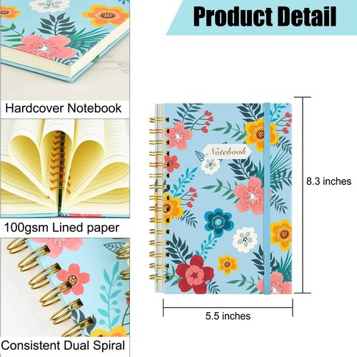 Coopay 12 Pack A5 Spiral Notebook Journal for Women, College Ruled Composition Notebooks Hardcover Spiral Journal, Cute Blooming Floral, Office School Business Supplies, 8.3" x 5.5", 160 Page