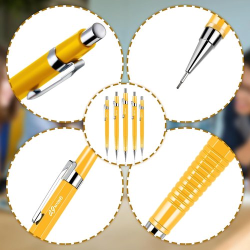 Outus Mechanical Pencils - 8 Pcs Metal Retractable Drafting Set for Writing & Drawing | 0.9 mm, Yellow