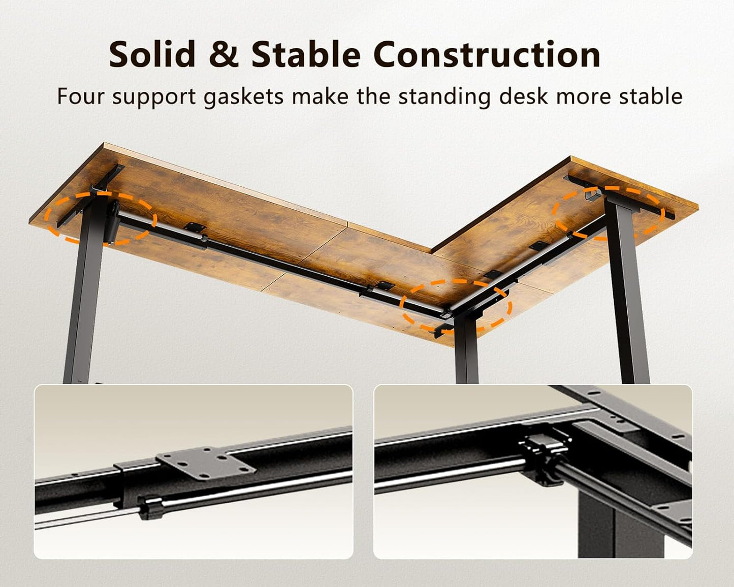 Casaottima 71-Inch Reversible Electric L-Shaped Standing Desk - Height Adjustable Ergonomic Workstation in Rustic Brown