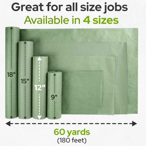 Paclord 12" x 60 Yards (180 feet) Green Masking Paper with Extra Oil Protection for Automotive Painting Industries (Pack of 12) - Made in USA Masking Paper for Painting Cars, Protection from Splatter