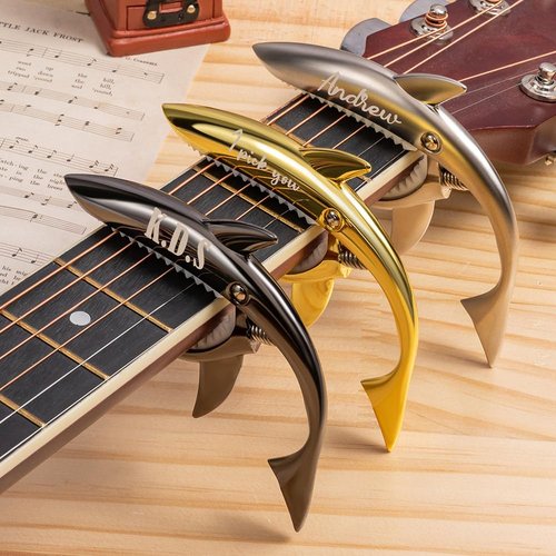 Customizable Shark Guitar Capo – Colorful Zinc Alloy Capo for Acoustic/Electric Guitar & Ukulele, Personalized Clip with Name (6 Colors, 9 Fonts)