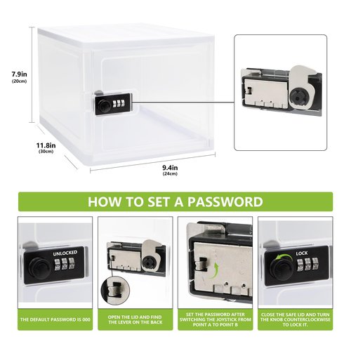 Lockable Storage Box for Safe Medication, Medicine Lock Box Storage Cabinet Organizer, Combination Lock Box for Food Safe, Tablet Phone Locked Box with Code for Home, Office, School Safety, White