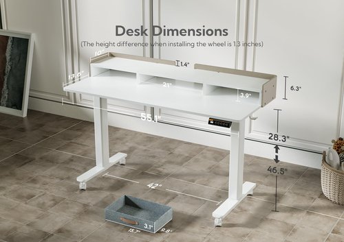 Claiks Standing Desk with Drawers, Stand Up Electric Standing Desk Adjustable Height with Storage Shelf and Splice Board, 55 Inch, White