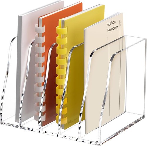 SANRUI Acrylic Desk File Organizer - Clear Magazine Holder with 5 Vertical Compartments for Office Storage
