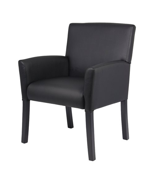 Boss Office Products Executive Box Arm Chair with Mahogany Finish in Black, 25.5"D x 24.5"W x 35.5"H