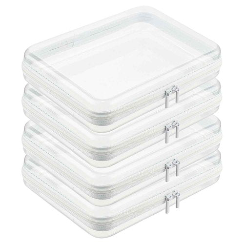 4 PCS Clear Zippered Hard Pouch, Durable, Waterproof Storage Case for Cosmetics, Jewelry, Toys, and Office Supplies, Hard Shell Zipper Case for Home, Travel, and Outdoor Use (9.6x7.7x2.8in, 4 Count)
