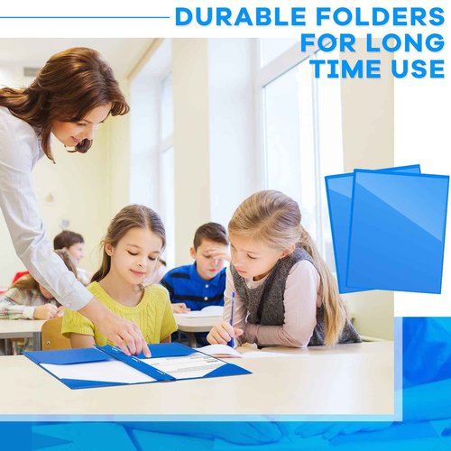 Henoyso 48 Pcs Plastic Folder with Clear Front Pocket and 3 Prongs Heavy Duty Plastic Folders with Card Slot Pocket Folders with Prongs for School Office Home(Blue)