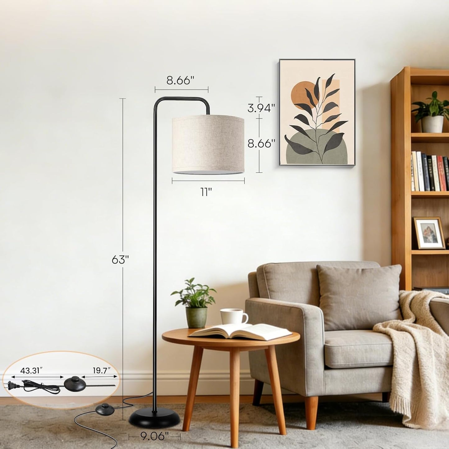 TJOY Floor Lamp - Modern ARC Design with 12W 3-Color Temperature Bulb | Stylish Black Metal for Living Room & Office