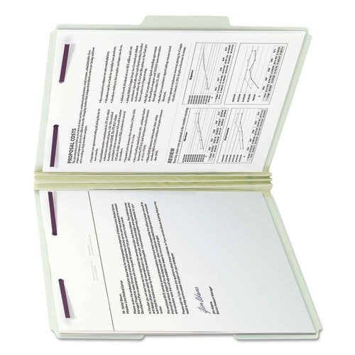 Smead Pressboard Fastener File Folder with SafeSHIELD Fasteners, 2 Fasteners, 1/3-Cut Tab, 3" Expansion, Letter Size, Gray/Green, 25 per Box (14944)