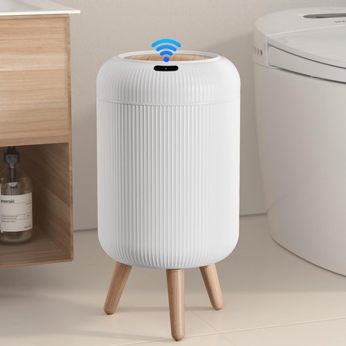 onlcuk Automatic Motion Sensor Bathroom Trash Can with Lid, 3 Gallon / 11L Touchless Trash Garbage Bin with Removable Legs for Kitchen, Bedroom, Office, Small Trash Cans Trashcan Wastebasket-White