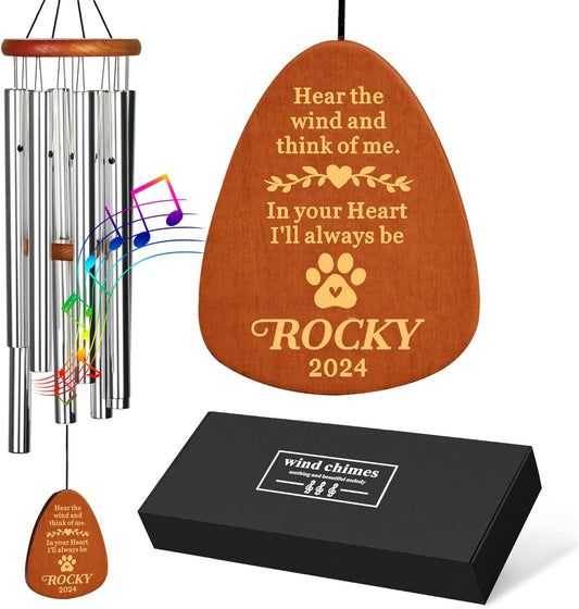 Skiennix Personalized Dog Memorial Wind Chimes - 25.5'' Pet Sympathy Gift in Silver for Dog Loss