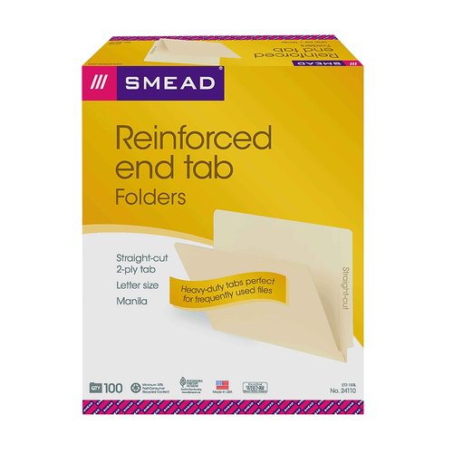 Smead Reinforced Straight-Cut Tab, 1-3/4" Expansion, Letter Size, Manila, Multi-Purpose File Folder - 25 per Box