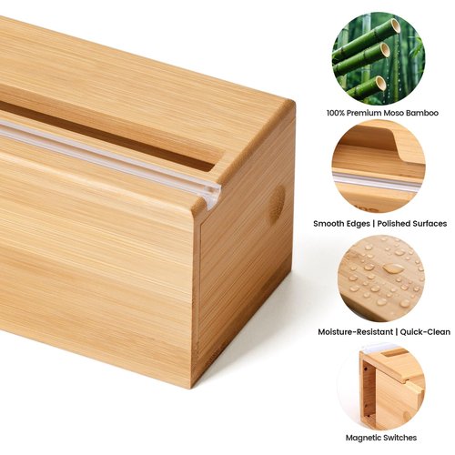 Libreshine 15 Inch Parchment Paper Dispenser with Cutter for Costco-Sized Roll, Bamboo Kitchen Drawer Organizer for Foil & Wax Paper, Wall-Mounted Large Food Wrap Holder