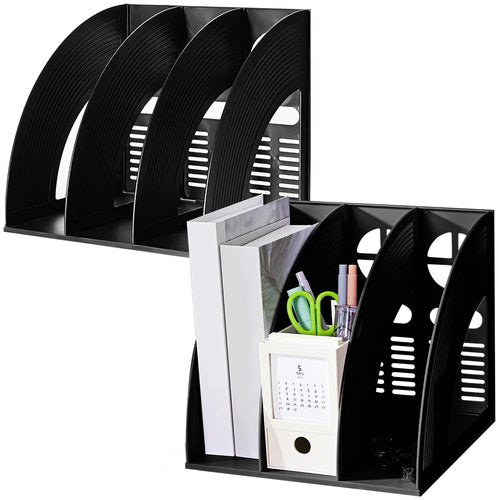 SAYEEC 2 Pack Magazine File Holder for Desktop 3 Compartment Binder Folder Notebook Standing Organizer Office Racks Black Holds Documents for School Working