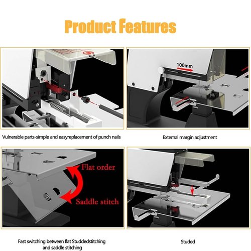 Electric Stapler, Flat Saddle Binder Stitcher Equipped With1~9 Levels Binding Pressure Knob, Foot Pedal Switch, Binding Thickness 30 Sheets, 100 Mm Nailing Depth for