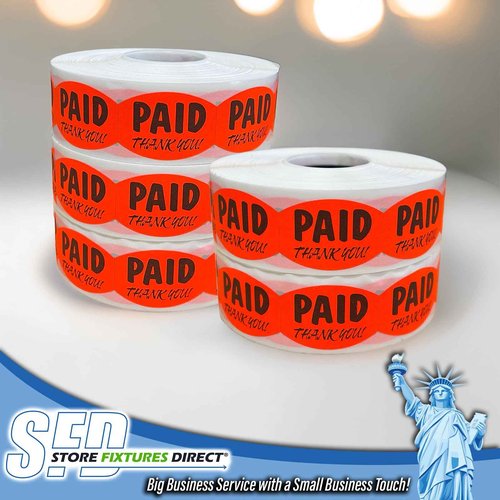 Paid Thank You Fluorescent Orange Self Adhesive Label, Sold Retail Stickers, .85" H x 1.2" W, 10 Rolls, 10,000 Pack