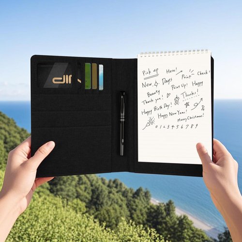 Journal Cover for Rocketbook Flip | Executive Size 6"x8.8" Fits A5, 6"x9" Steno Pad/Notebook & Top Spiral Notepad | Waterproof Protective Case with Pen Loop Holder & File Storage (Black)
