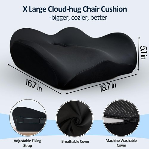 EaseDrives X Large Memory Foam Seat Cushions for Office Chairs, Long Sitting Pressure Relief Ergonomic Office Chair Cushion for Butt Coccyx Tailbone Sciatica, Car Seat Booster for Height (Pure Black)