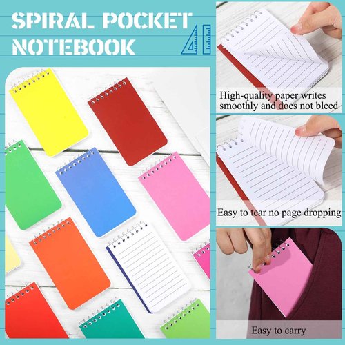 Tatuo 48 Pcs Small Spiral Notebook 3 x 5 Inch Spiral Pocket Notebook 50 Sheets Per Note Pads Ruled Note Pads Memo Small Notepadfor Home, Office, College, School, 12 Colors