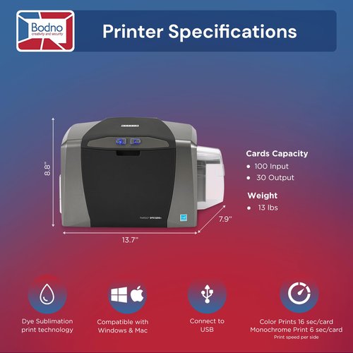Bodno Fargo DTC1250e Single Sided ID Card Printer & Complete Supplies Package with Gold Edition Software