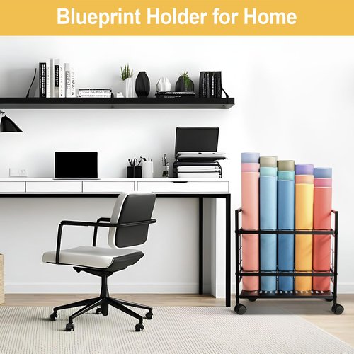 Blueprint Holder with Wheels, 20 Slots Blueprint Storage Rack, Blueprint Storage Cart for Storing Blueprint Map Poster Architectural Plan, Blue Print Storage Organizer for Home, Office, School