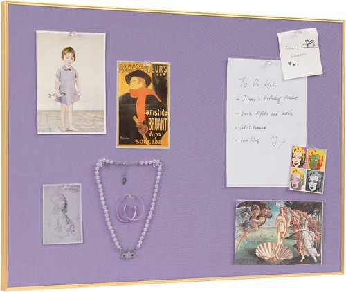 Lightomorrow Bulletin Board - 40 x 30 Inches Mystic Violet Fabric Cork Board with Golden Frame & 10 Push Pins