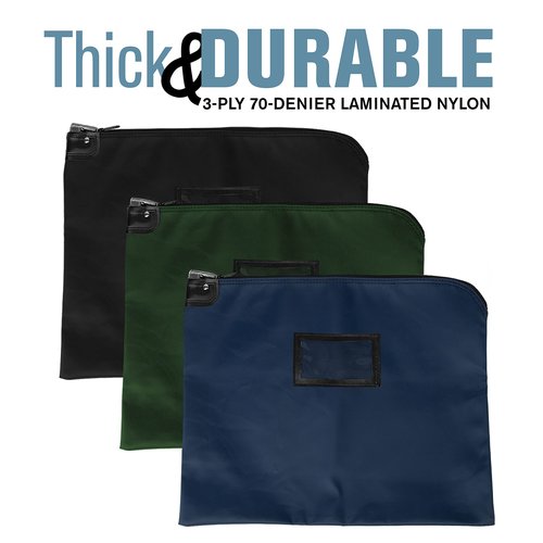 BankSupplies HIPAA Locking Courier Bags - Forest Green - 19W x 15H - Durable Laminated Nylon Fabric - Metal Pop Up Lock - For Money, Coins, Currency, Checks, & Documents