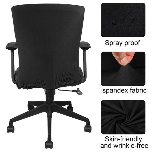 Tallew 4 Pcs Office Chair Covers Set Computer Universal Protective Stretchable Chair Seat Covers Desk Armrest Covers Slipcovers Pads Office Cushion Backrest for Rotating(Black)