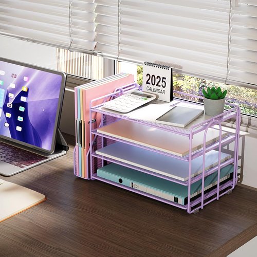 Gianotter 4-Tier Paper Organizer - Stylish Purple Desk Organizer with Magazine Holder & Office Storage Solutions