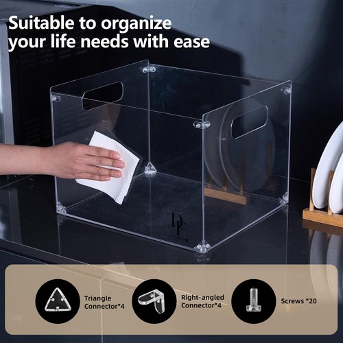 Daily Favorites DF Acrylic File Holder with Handles - Acrylic File Organizer - Clear File Box for Letter Size/A4 Folder Holder - Desktop Hanging File Organizer (Without Partition)