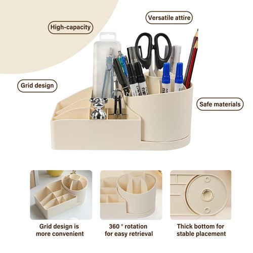 360 Degree Rotating Desk Organizer, Pencil Pen Holder for Desk, Rotating Pen Organizer with 13 Slots, Desktop Storage Pencil Cup Stationery Supplies for Office, School, Home