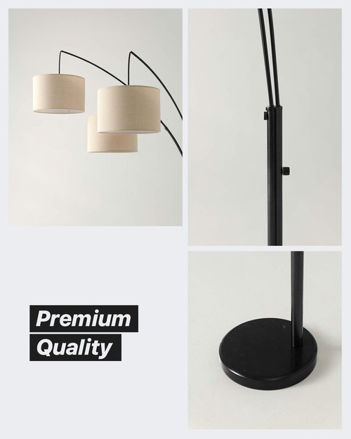 Brightech Trilage Arc Floor Lamp for Living Room, Multi Head Tree Floor Lamp for Bedroom, 3 Lights Standing Lamps Hanging Over The Couch - Black