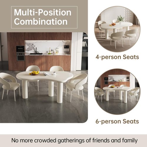 Guyii 62.8" Dining Table Set for 4 Cloud Dining Table with 4 Chairs Irregular Kichen&Dining Table Set for 4 Kichen Table Set for 4 Cream White for Dining Room Kichen Room Restaurant