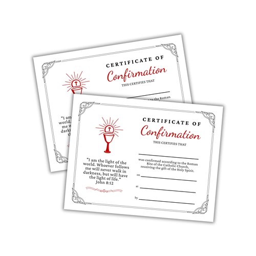Certificate of Catholic Confirmation 30pk 8.5x11” Roman Rite Dedication Ceremony Priest Religious Sacrament Teachings Reconciliation