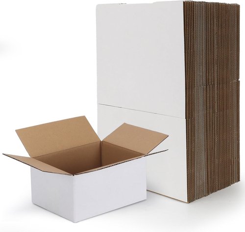 RLAVBL Shipping Boxes - 8x6x4 White Corrugated Cardboard - Set of 40 for Packing & Mailing