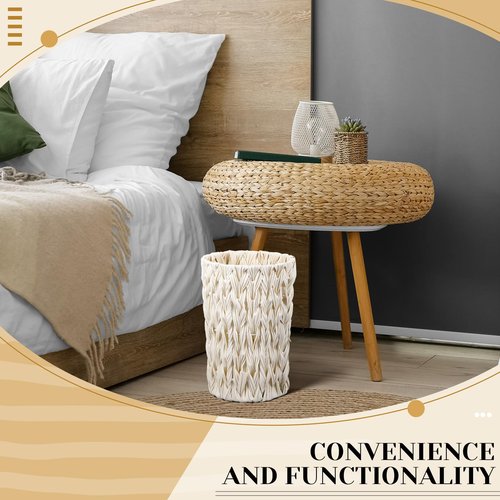 LOYIM 2 Pcs Wicker Trash Cans 2 Gallon Rattan Waste Baskets for Bathroom Wicker Waterproof Boho Trash Cans Compact Woven Round Decorative Waste Baskets for Bedroom Office Bathroom(White)